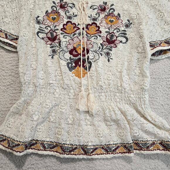 Flying Tomato Floral Embroidered Boho Peasant Top Sz M Festival Boho Hippie - Picture 3 of 9